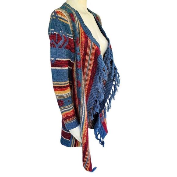 Wrangler Women’s M Long Cardigan Sweater Fringe Open Front Boho Aztec Southwest - Picture 3 of 7